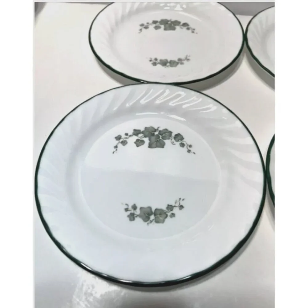 Corelle Callaway Green Ivy Salad Plates lot of 5 USA Swirled green Rim MW safe